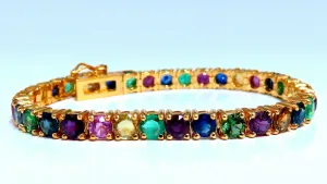 17.20Ct Natural Gem-Line Emerald Sapphire Ruby Bracelet 14Kt