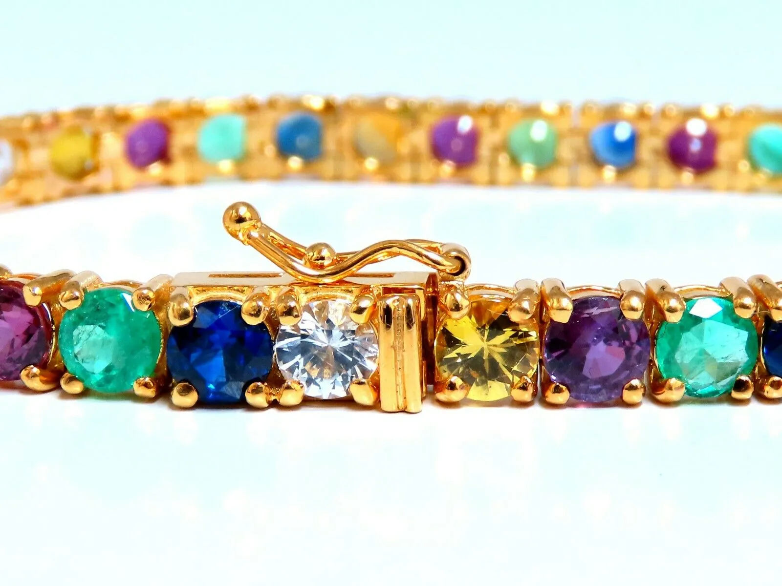 17.20Ct Natural Gem-Line Emerald Sapphire Ruby Bracelet 14Kt