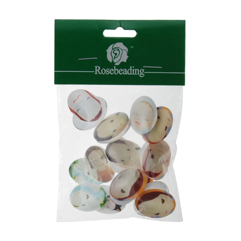 18*25mm Oval transparent pattern glass cabochons with mixed cute girls,flat back,thickness 6mm, 20 pieces/lot