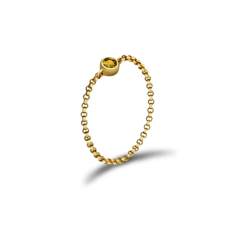 18k Gold November Birthstone Citrine Chain Ring