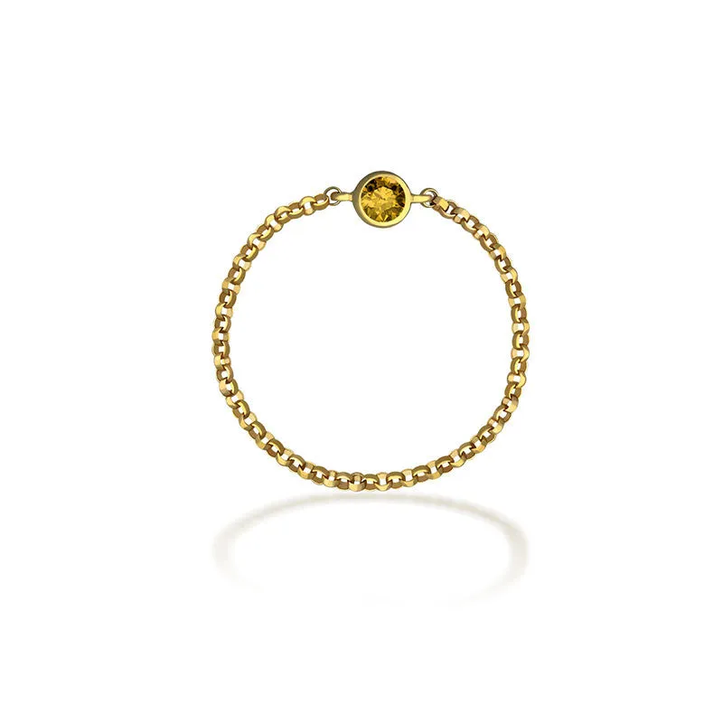 18k Gold November Birthstone Citrine Chain Ring