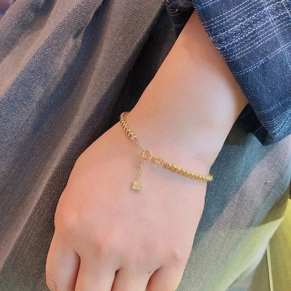 18K Solid Gold Bead Chain Beaded Bracelet Cow Animal Beautiful Elegant Jewelry