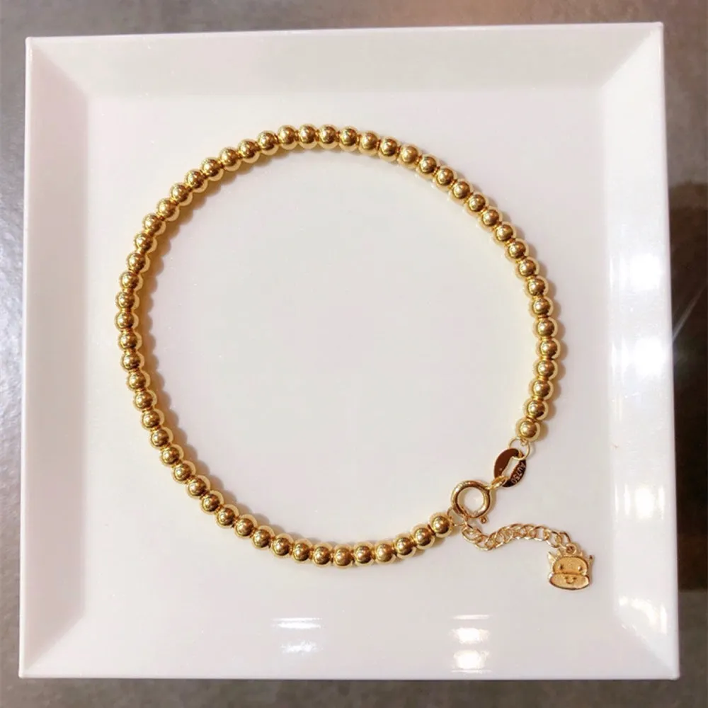 18K Solid Gold Bead Chain Beaded Bracelet Cow Animal Beautiful Elegant Jewelry