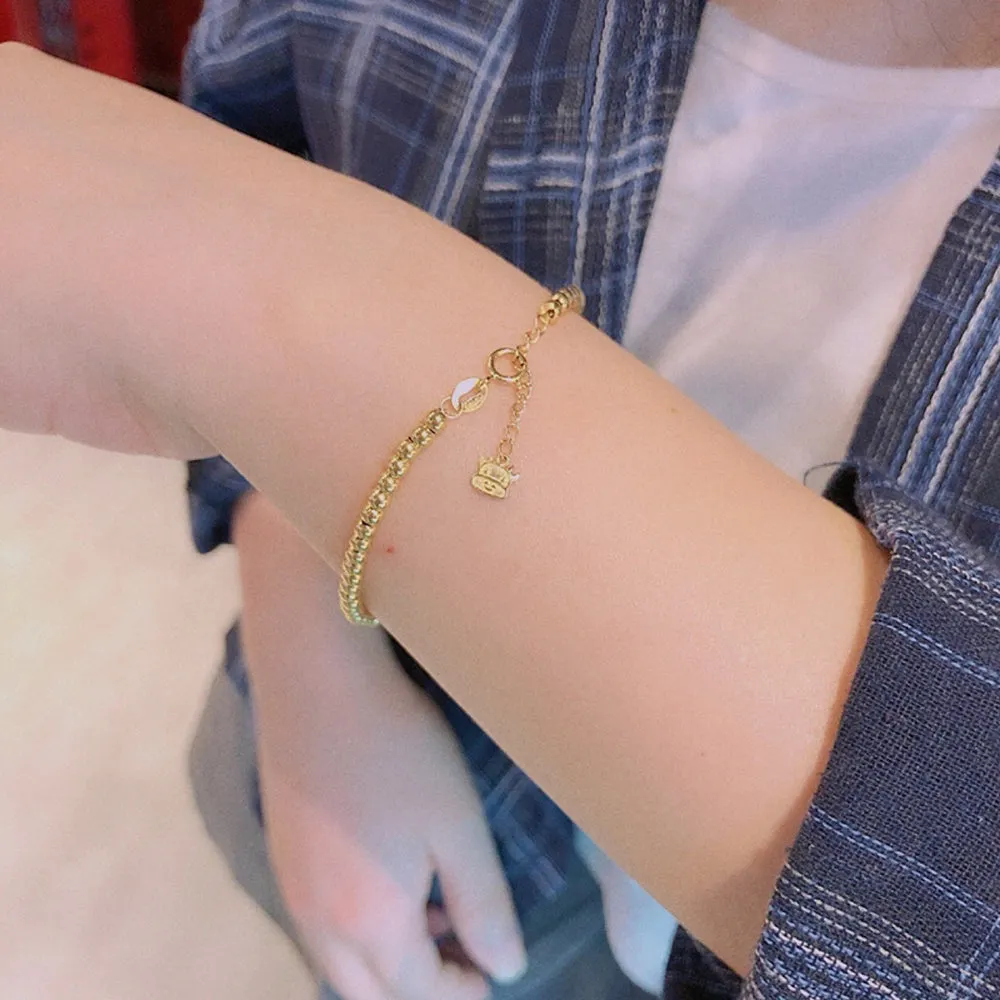 18K Solid Gold Bead Chain Beaded Bracelet Cow Animal Beautiful Elegant Jewelry