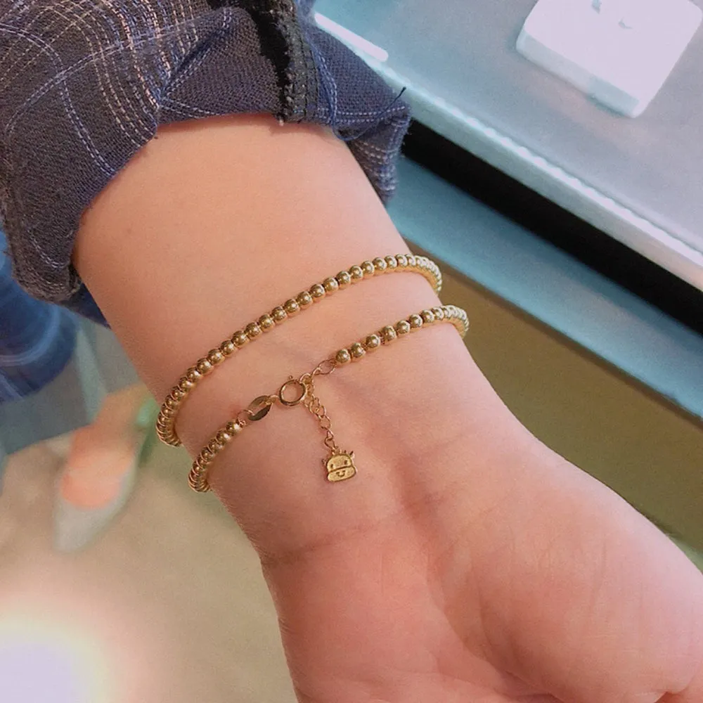 18K Solid Gold Bead Chain Beaded Bracelet Cow Animal Beautiful Elegant Jewelry