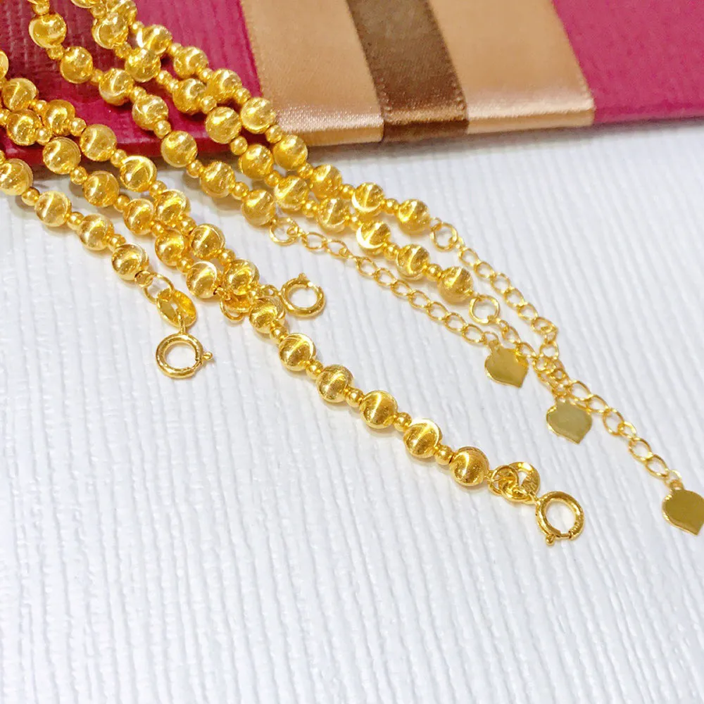 18K Solid Gold Cat Eye Bead Chain Beaded Bracelet Bright Beautiful Elegant Charm Jewelry
