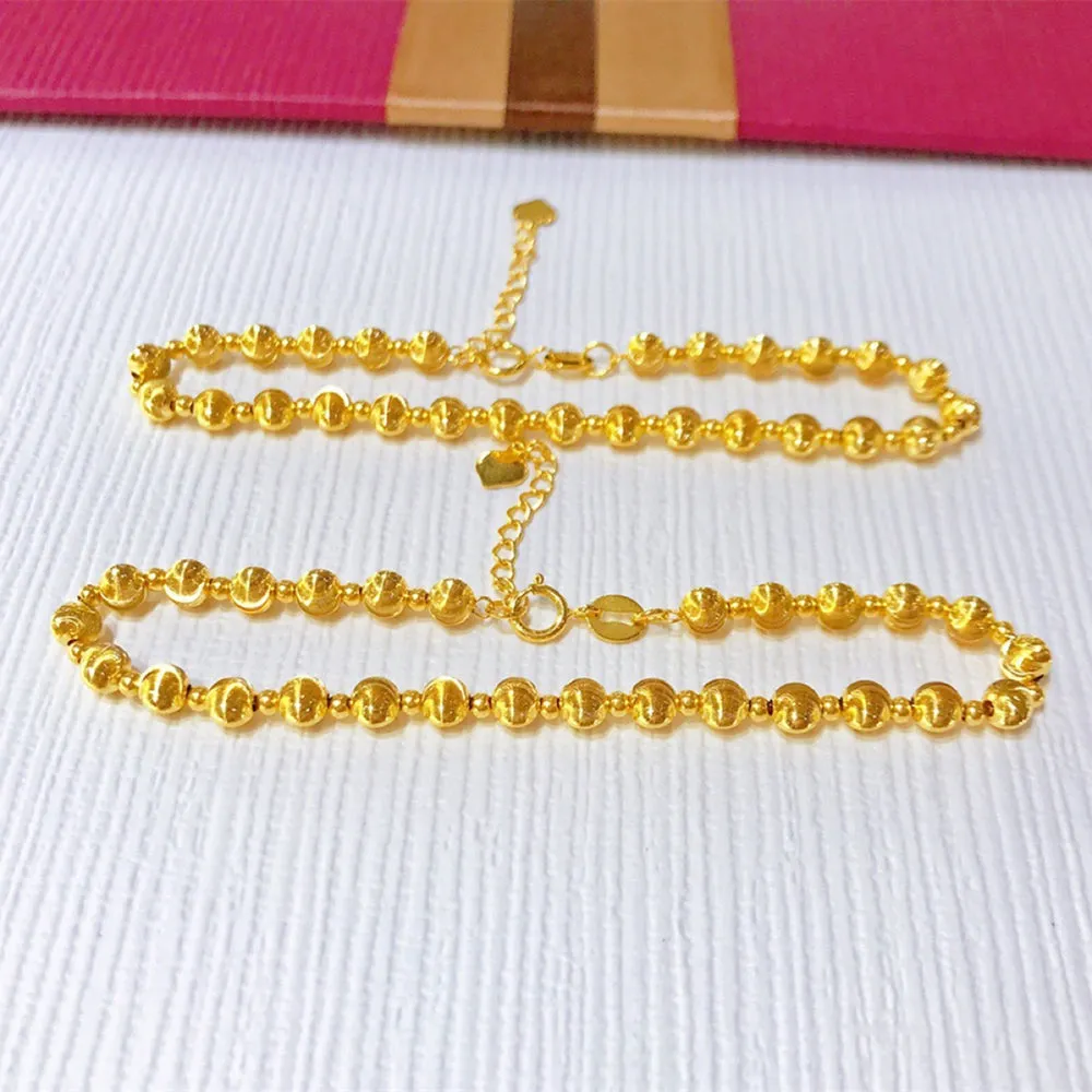 18K Solid Gold Cat Eye Bead Chain Beaded Bracelet Bright Beautiful Elegant Charm Jewelry