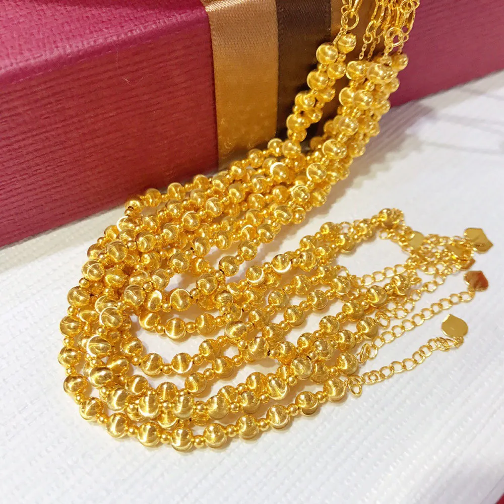 18K Solid Gold Cat Eye Bead Chain Beaded Bracelet Bright Beautiful Elegant Charm Jewelry