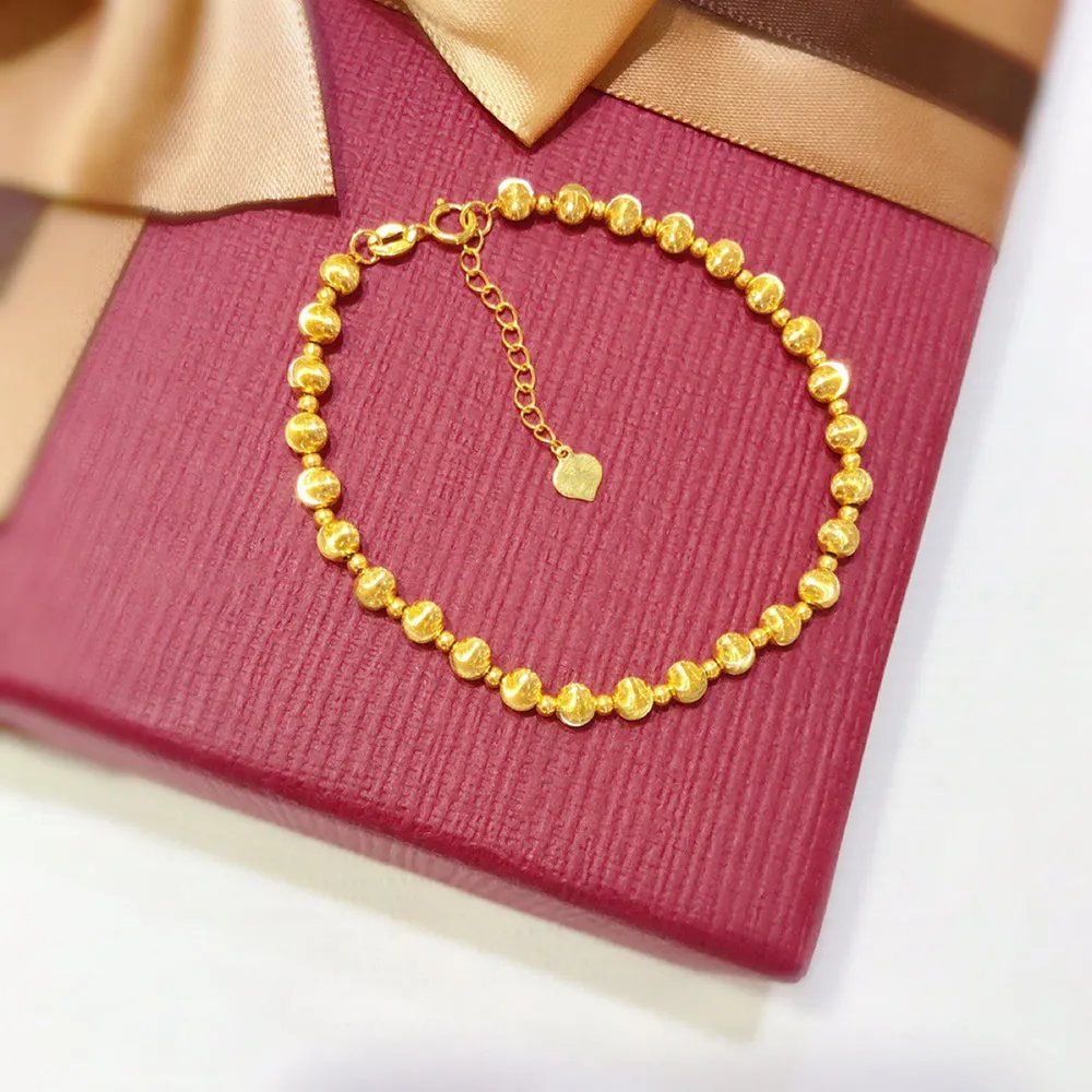 18K Solid Gold Cat Eye Bead Chain Beaded Bracelet Bright Beautiful Elegant Charm Jewelry