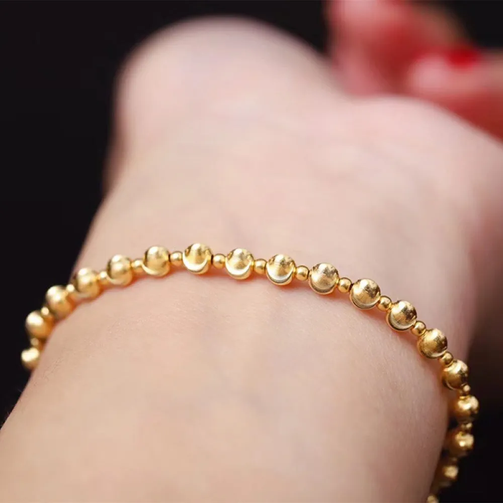 18K Solid Gold Cat Eye Bead Chain Beaded Bracelet Bright Beautiful Elegant Charm Jewelry