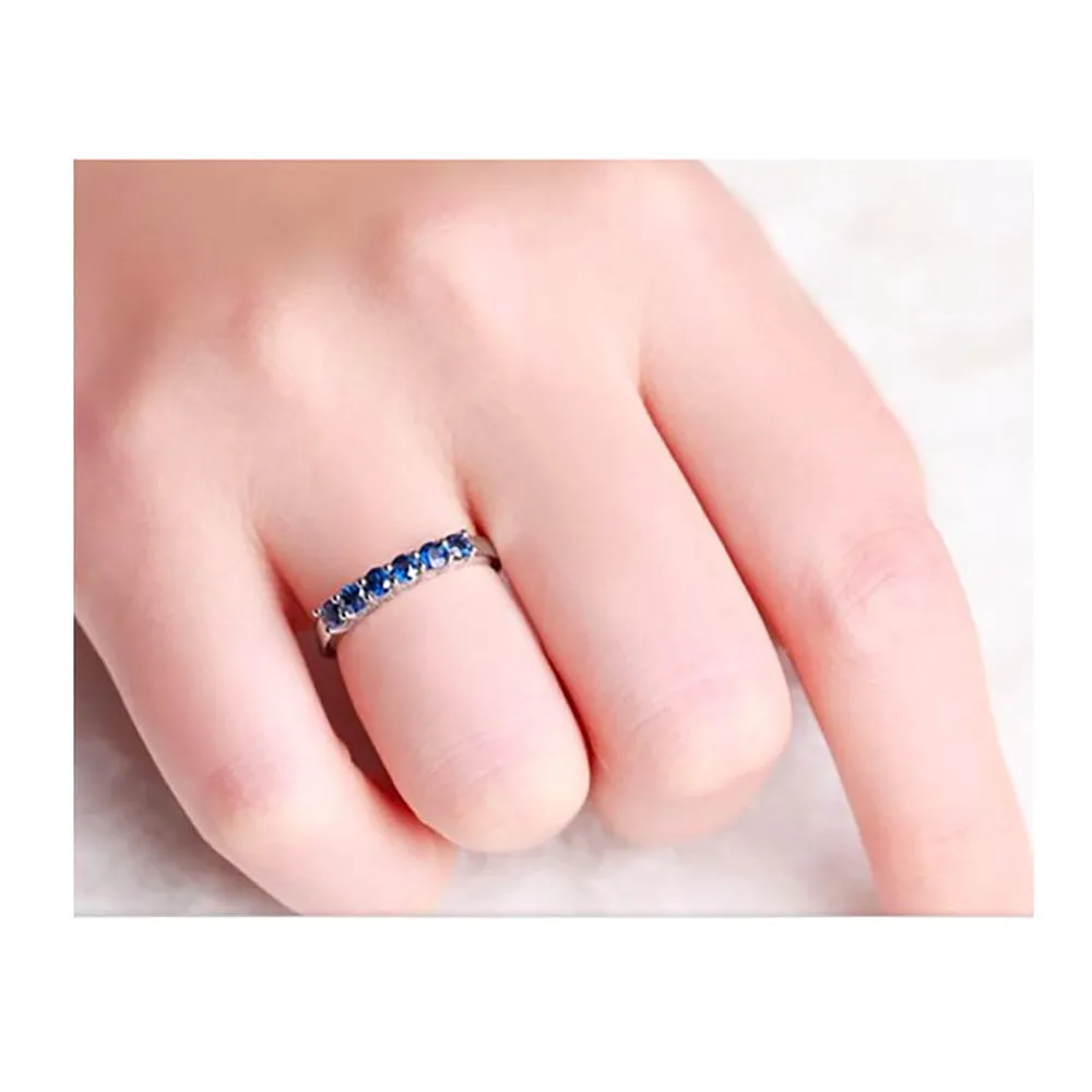 18K Solid Gold Natural Round Ruby Sapphire Ring Charm Elegant Jewelry Size 5-9