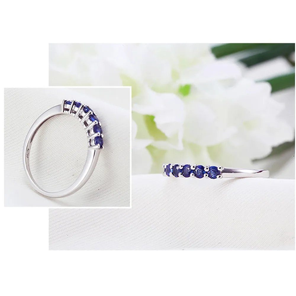 18K Solid Gold Natural Round Ruby Sapphire Ring Charm Elegant Jewelry Size 5-9