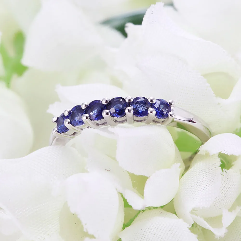 18K Solid Gold Natural Round Ruby Sapphire Ring Charm Elegant Jewelry Size 5-9