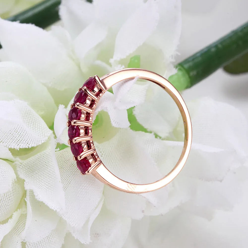 18K Solid Gold Natural Round Ruby Sapphire Ring Charm Elegant Jewelry Size 5-9