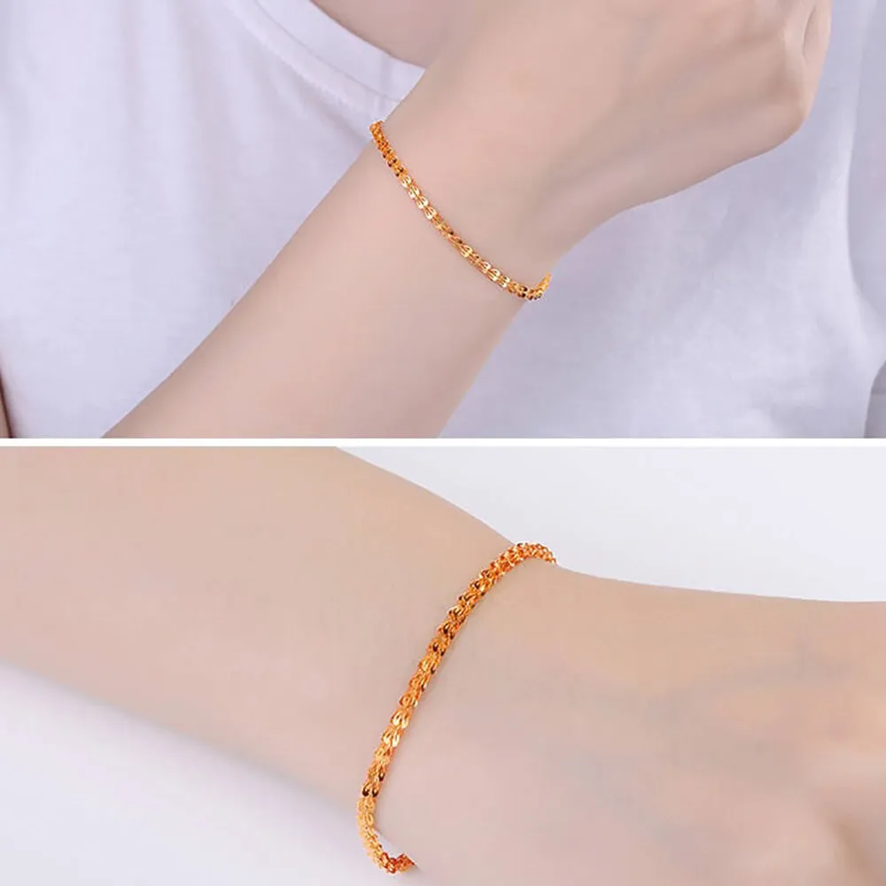 18K Solid Gold Phoenix Tail Chain Bracelet Heart Elegant Charm Jewelry 7.1"