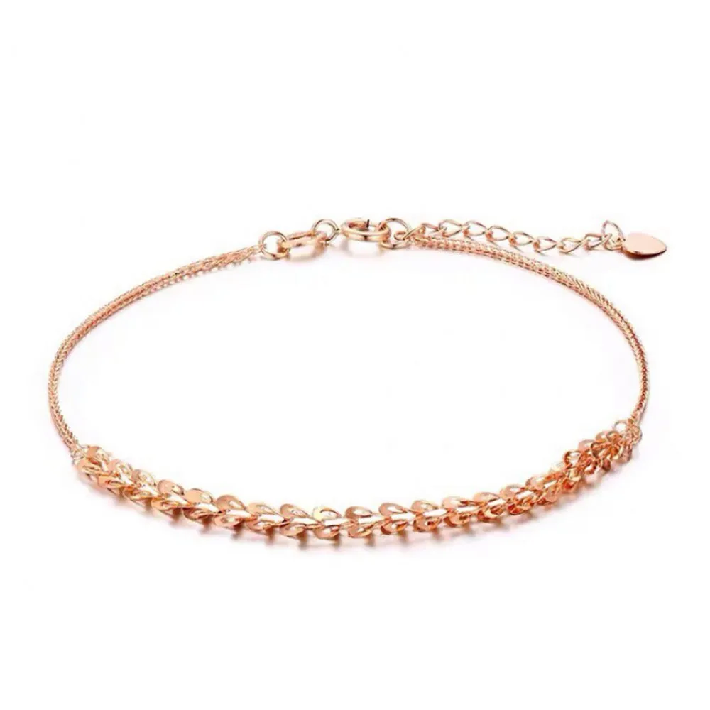 18K Solid Gold Phoenix Tail Chain Bracelet Heart Elegant Charm Jewelry 7.1"