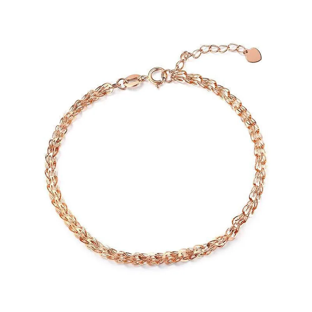 18K Solid Gold Phoenix Tail Chain Bracelet Heart Elegant Charm Jewelry 7.1"