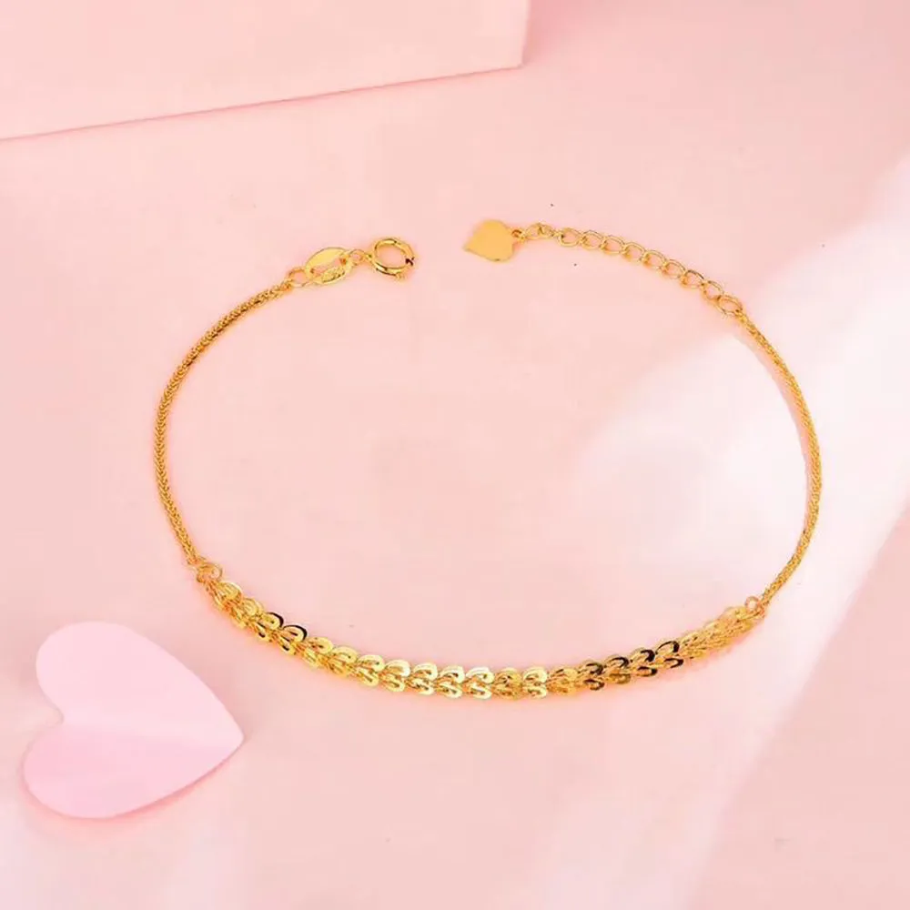 18K Solid Gold Phoenix Tail Chain Bracelet Heart Elegant Charm Jewelry 7.1"