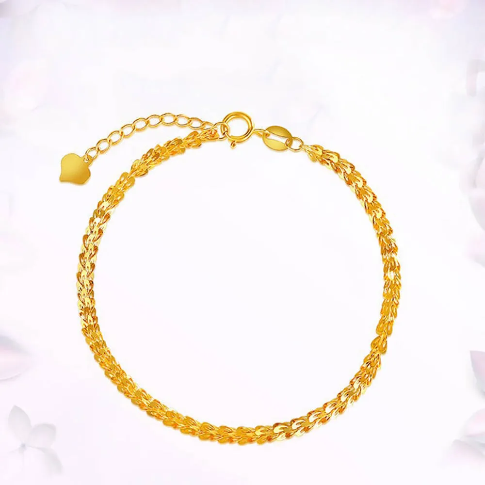 18K Solid Gold Phoenix Tail Chain Bracelet Heart Elegant Charm Jewelry 7.1"