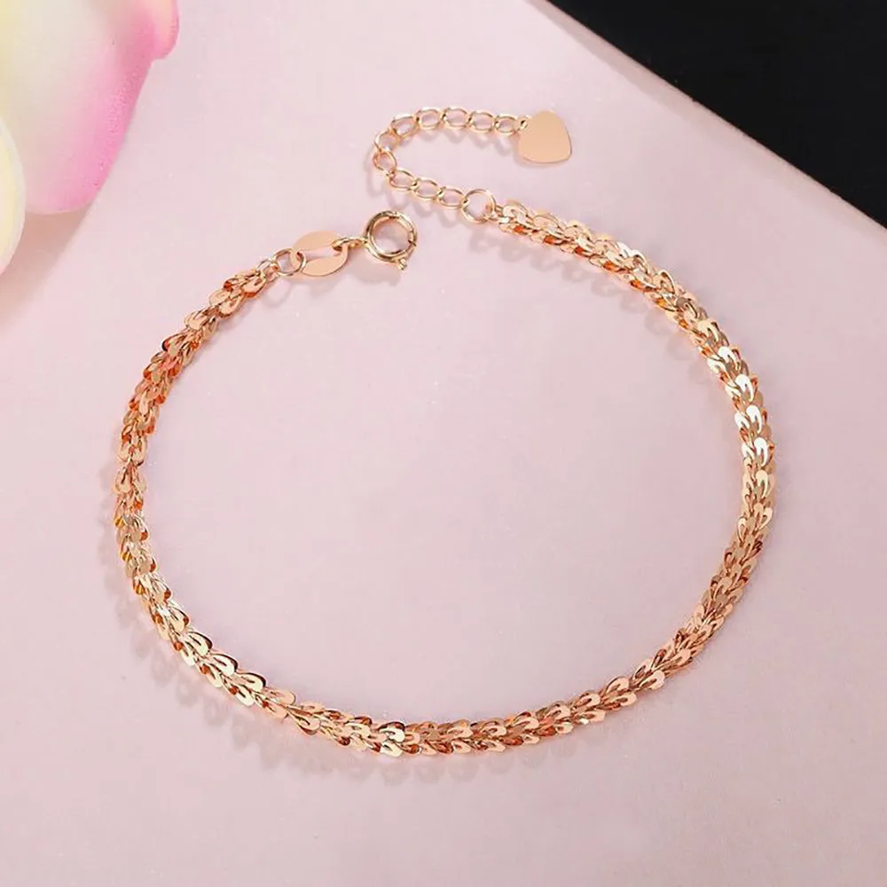 18K Solid Gold Phoenix Tail Chain Bracelet Heart Elegant Charm Jewelry 7.1"