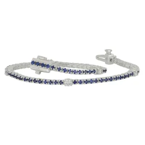 18k White Gold 4-Prong Sapphire and Diamond Signature Bracelet, SA=2.45tw D=0.60tw GH/VS