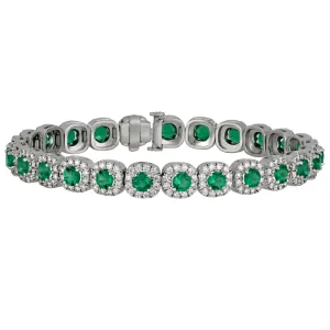 18k White Gold 7" Emerald with Diamond Halo Bracelet, 25Em=4.89tw, Dias=3.80tw GH/SI1-VS2