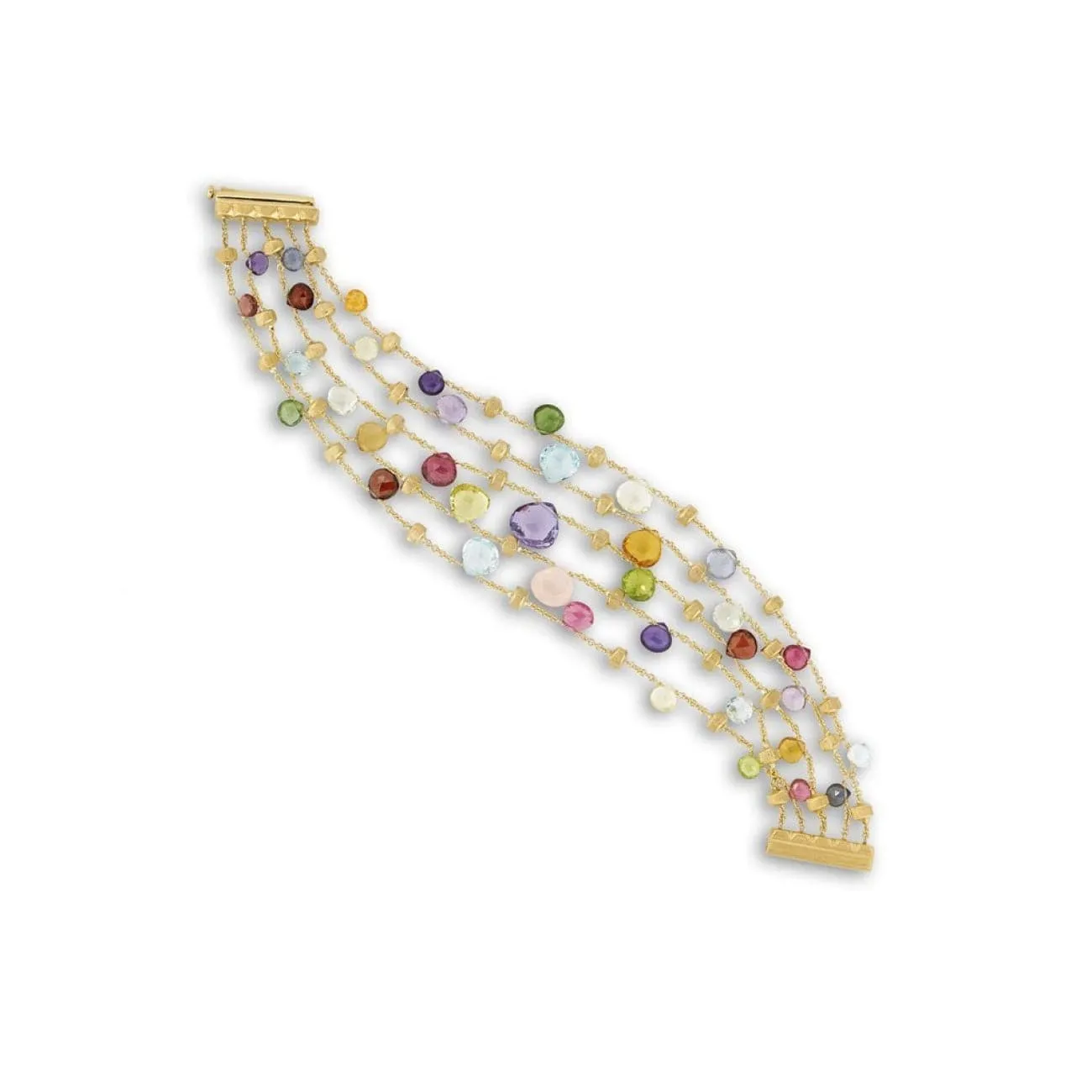 18K Yellow Gold & Mixed Stone Five Strand Graduated Bracelet