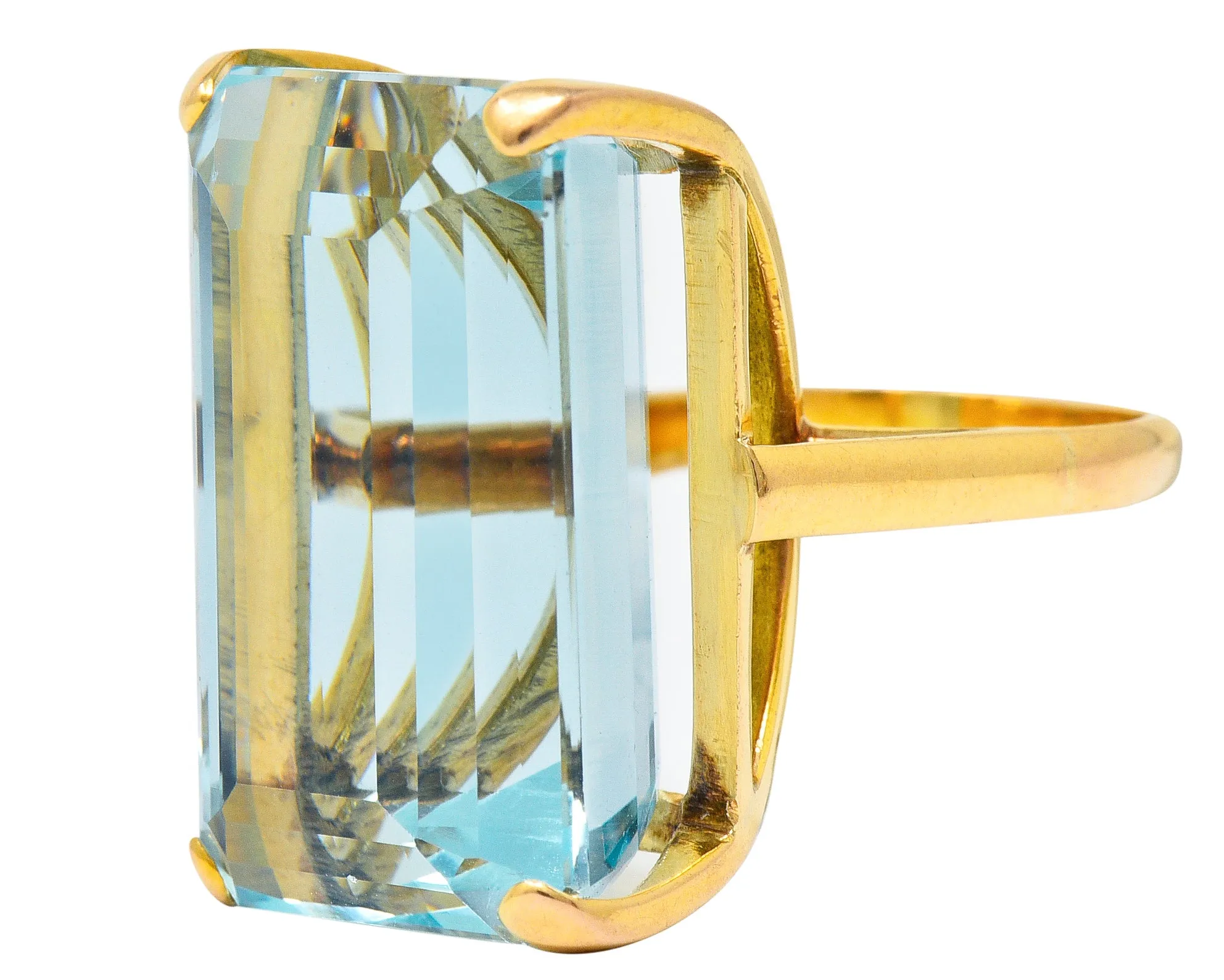 1960's Vintage 31.18 CTW Aquamarine 14 Karat Gold Statement Ring