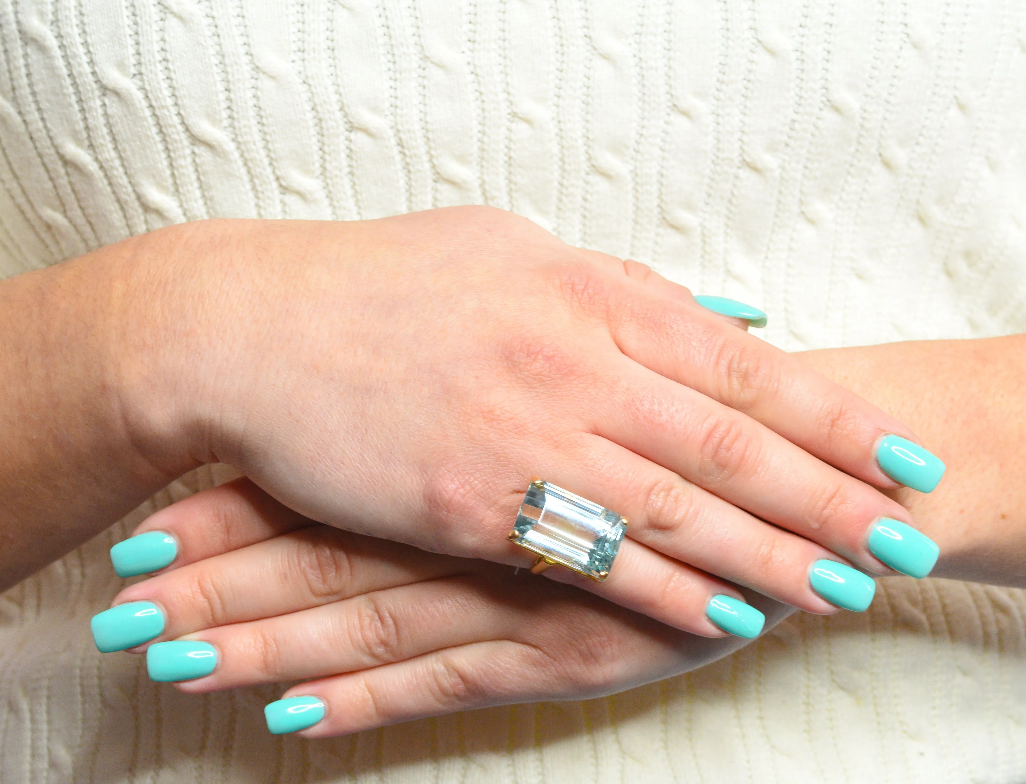 1960's Vintage 31.18 CTW Aquamarine 14 Karat Gold Statement Ring