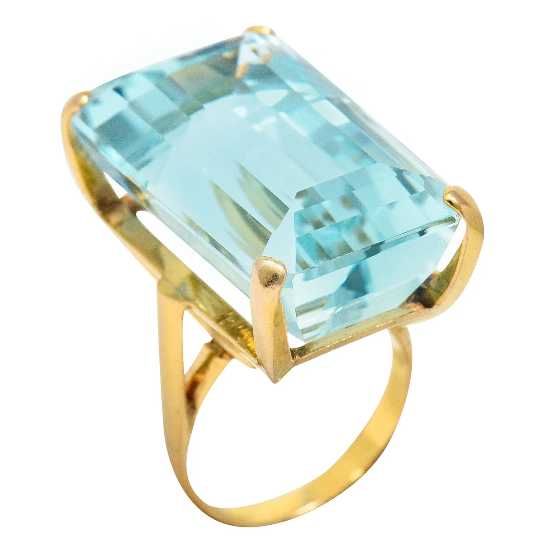 1960's Vintage 31.18 CTW Aquamarine 14 Karat Gold Statement Ring