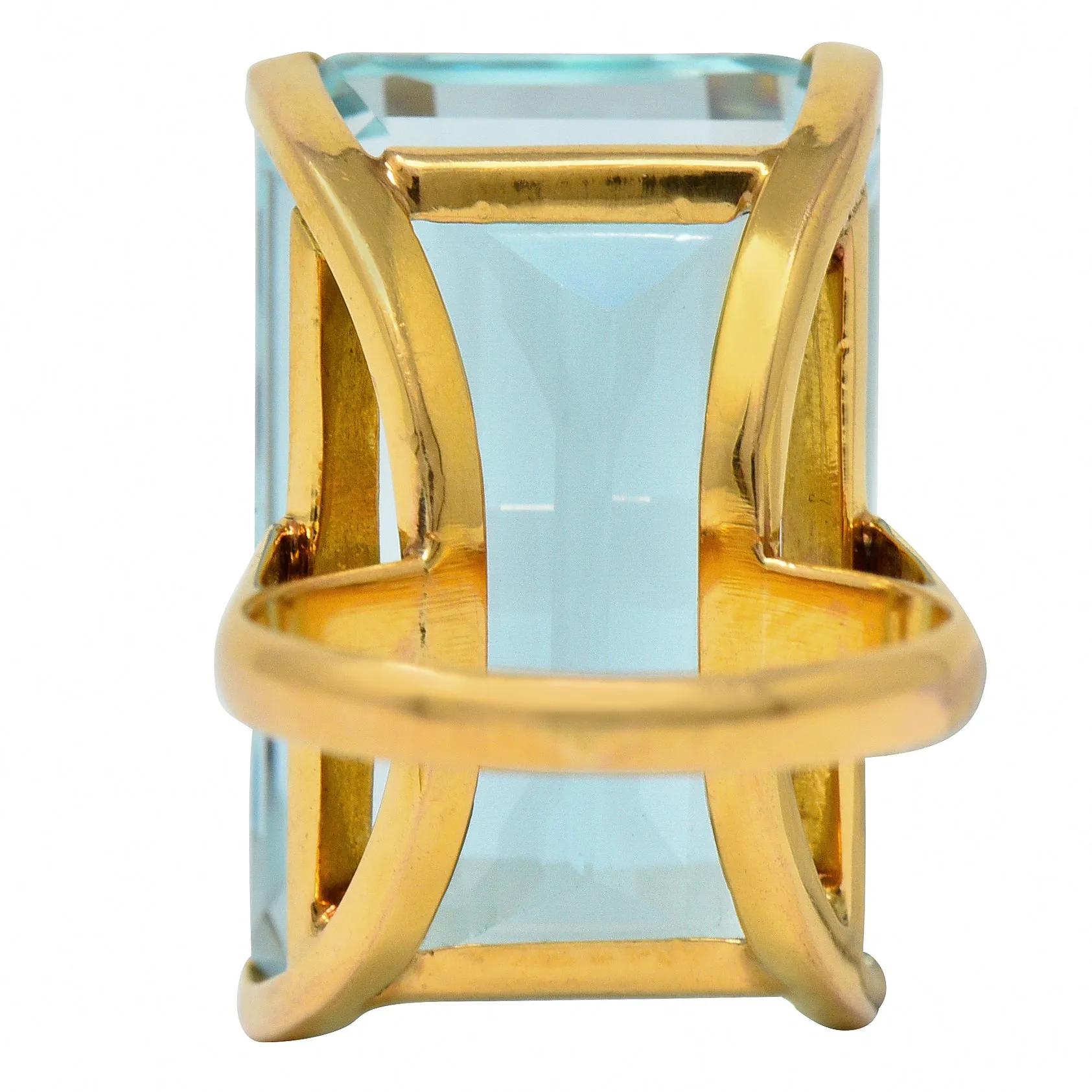 1960's Vintage 31.18 CTW Aquamarine 14 Karat Gold Statement Ring