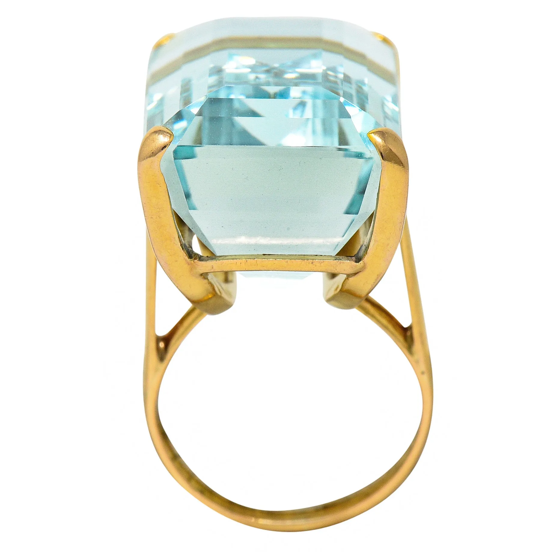 1960's Vintage 31.18 CTW Aquamarine 14 Karat Gold Statement Ring