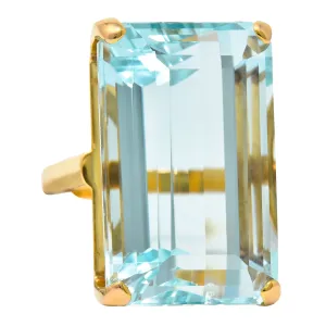 1960's Vintage 31.18 CTW Aquamarine 14 Karat Gold Statement Ring