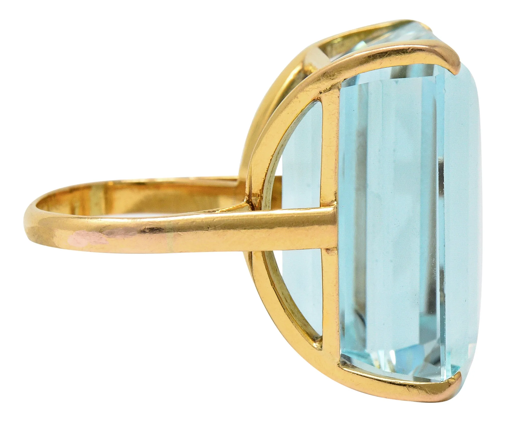 1960's Vintage 31.18 CTW Aquamarine 14 Karat Gold Statement Ring