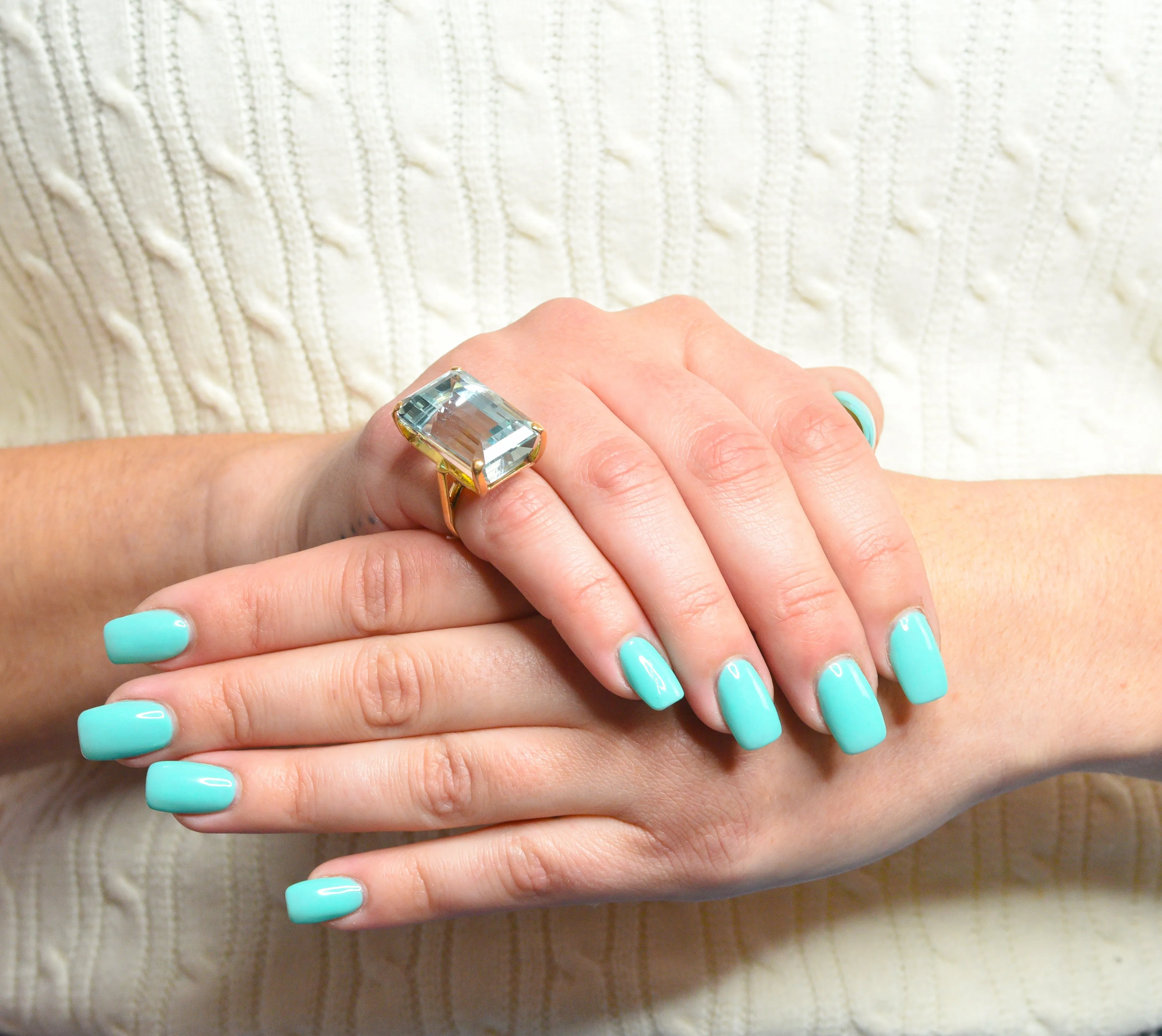 1960's Vintage 31.18 CTW Aquamarine 14 Karat Gold Statement Ring