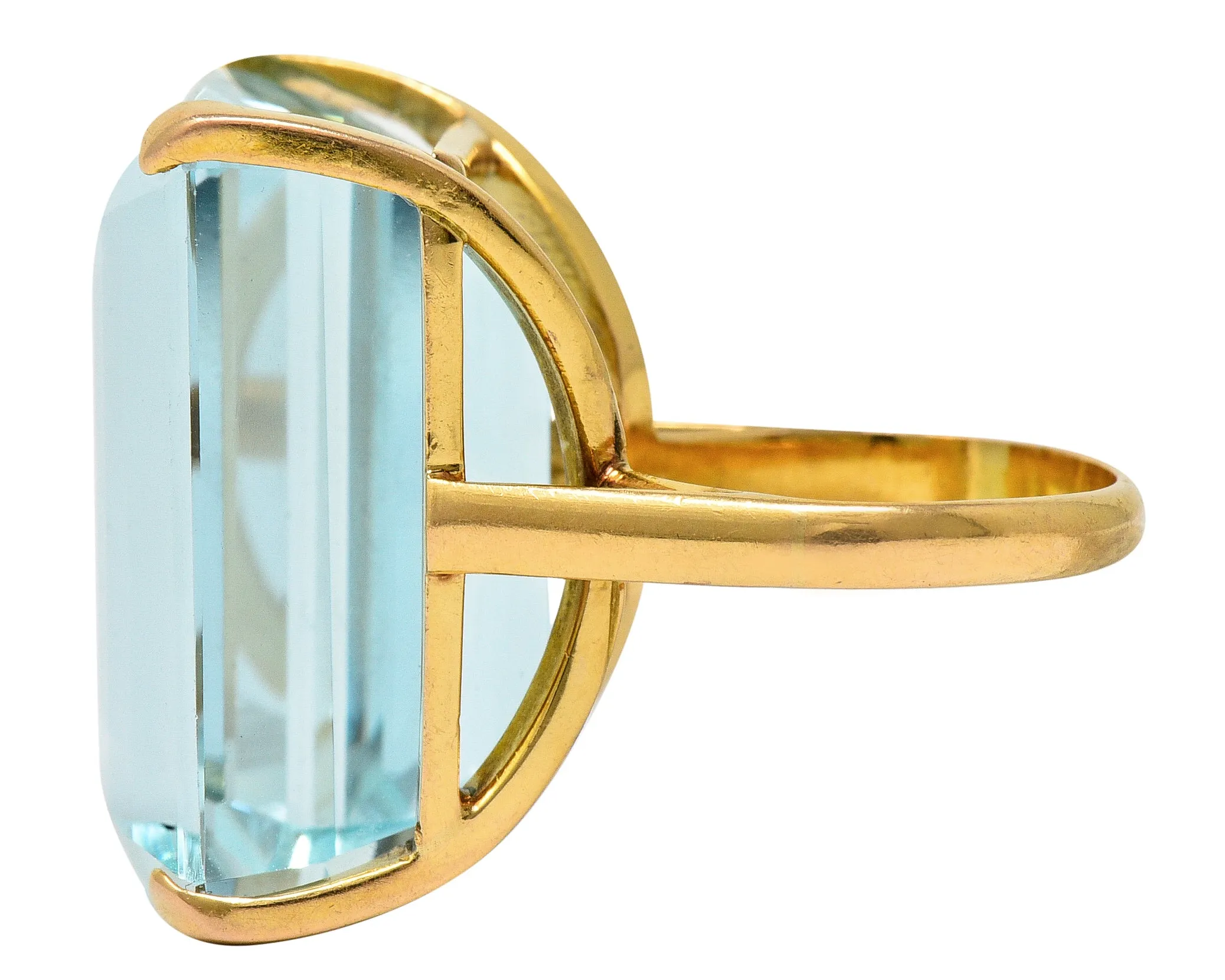 1960's Vintage 31.18 CTW Aquamarine 14 Karat Gold Statement Ring