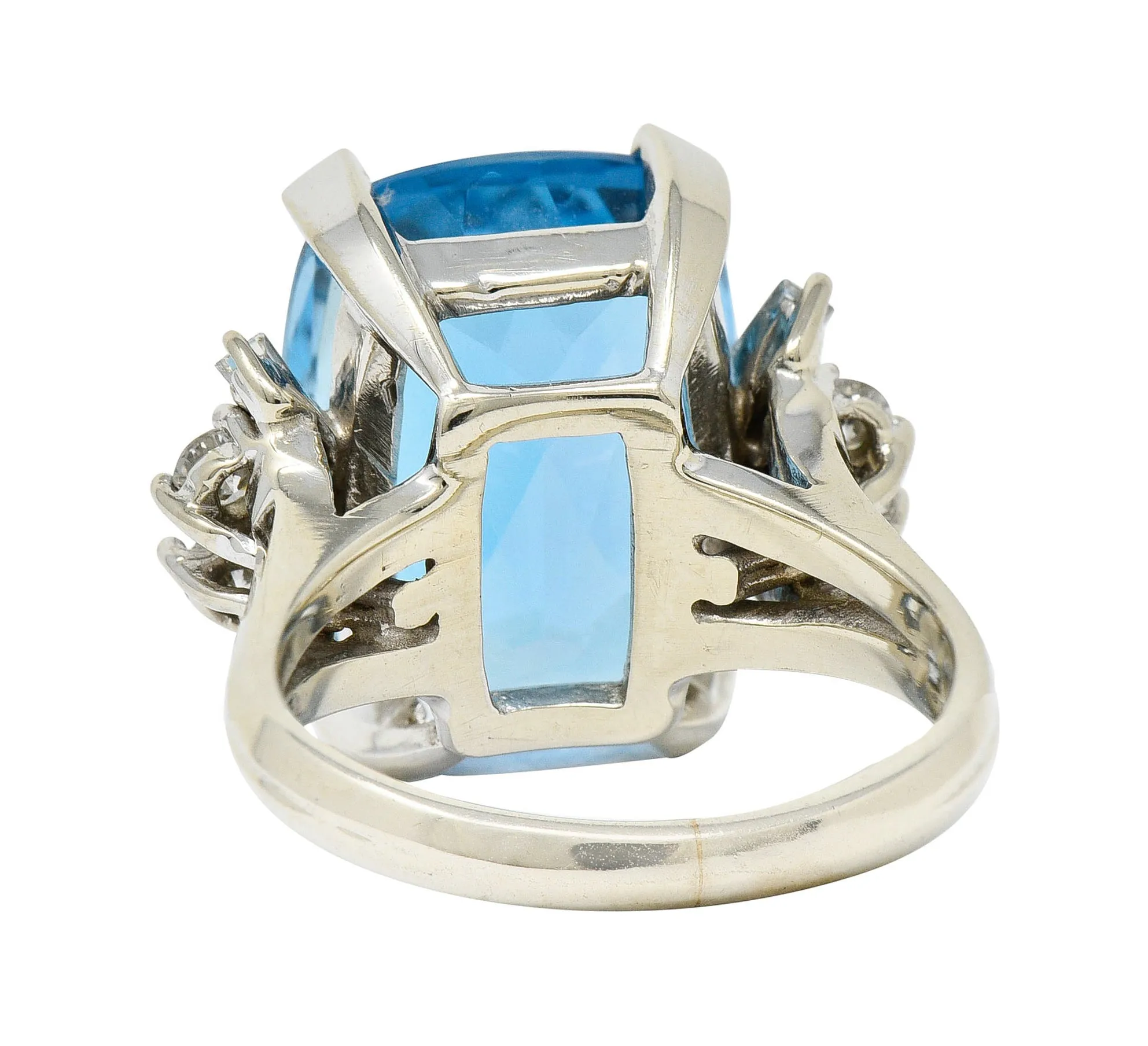 1960's Vintage Blue Topaz Diamond 14 Karat White Gold Cocktail Ring