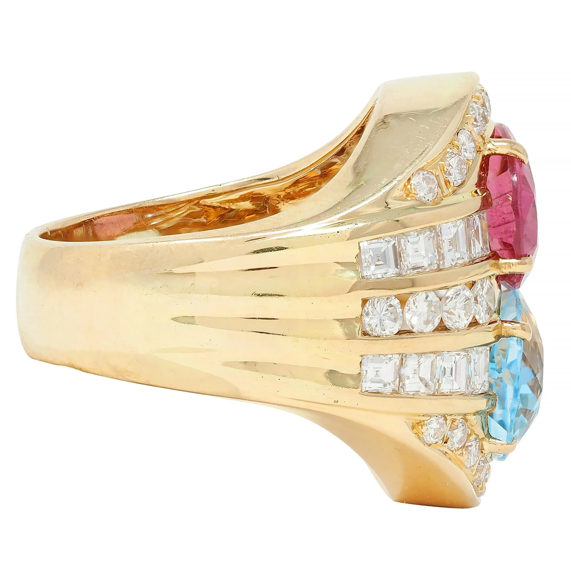 1980s 8.55 CTW Tourmaline Topaz Diamond 18 Karat Yellow Gold Vintage Cluster Ring