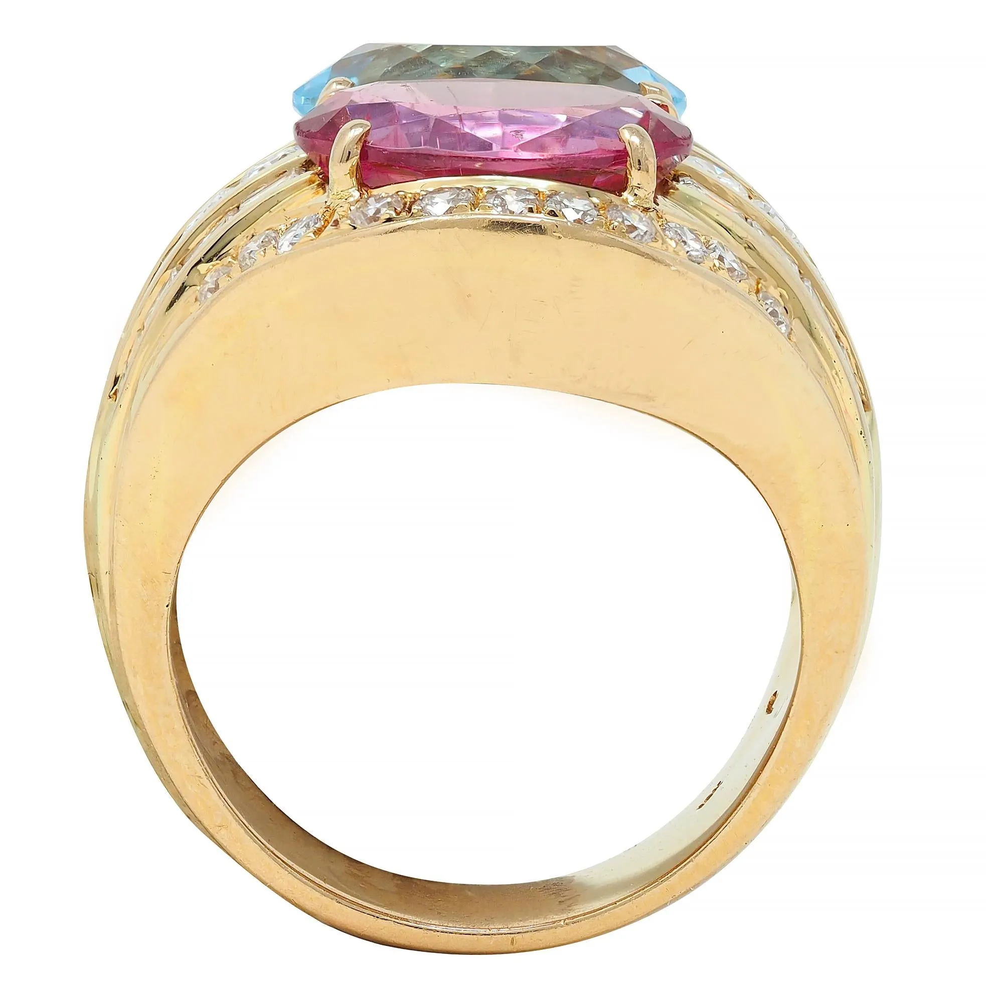 1980s 8.55 CTW Tourmaline Topaz Diamond 18 Karat Yellow Gold Vintage Cluster Ring