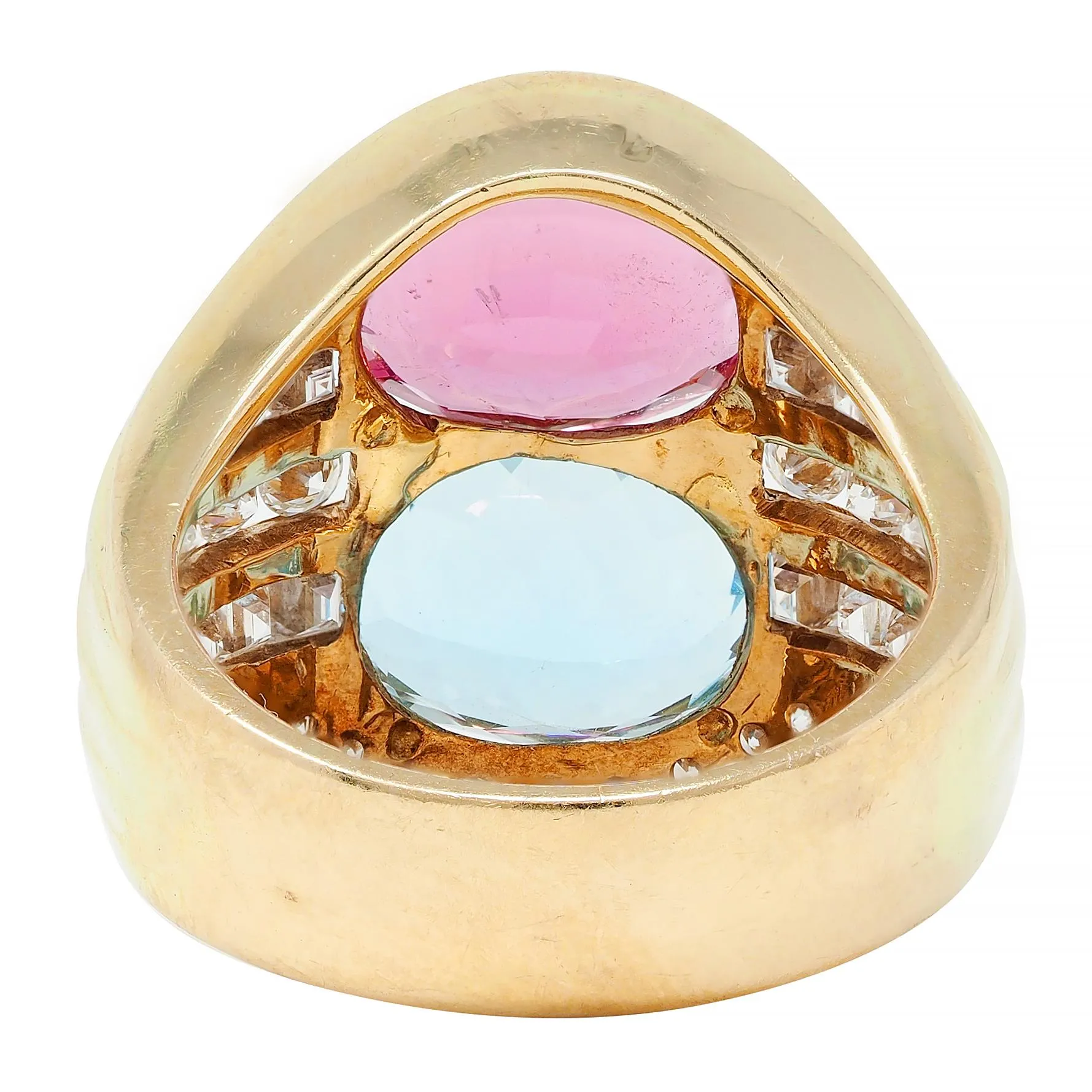 1980s 8.55 CTW Tourmaline Topaz Diamond 18 Karat Yellow Gold Vintage Cluster Ring
