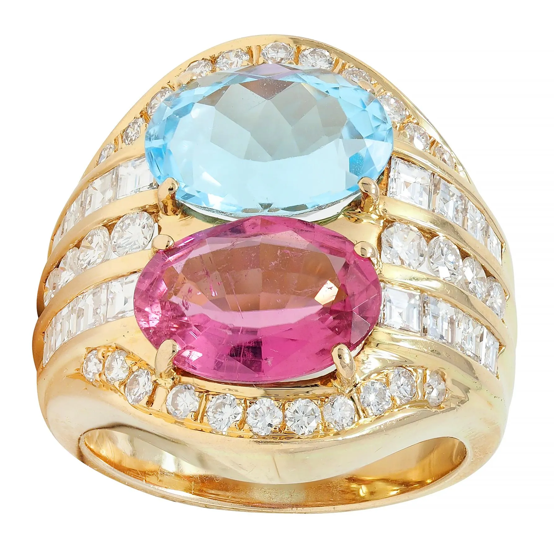 1980s 8.55 CTW Tourmaline Topaz Diamond 18 Karat Yellow Gold Vintage Cluster Ring