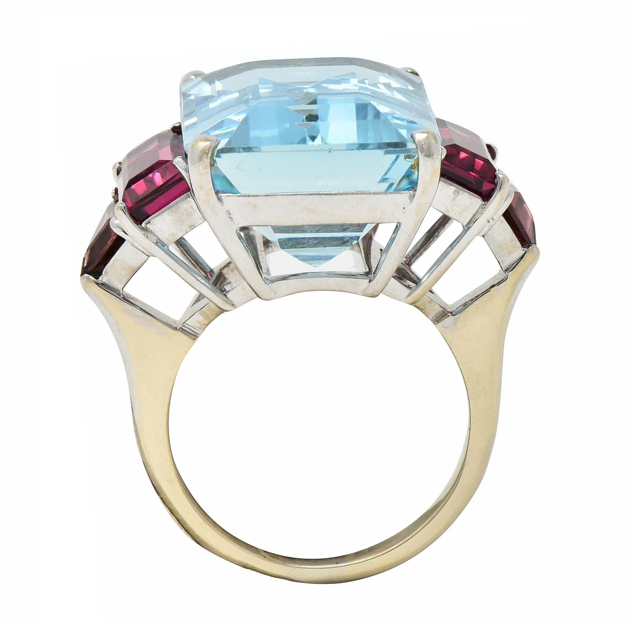 1980's Aquamarine Tourmaline 18 Karat White Gold Vintage Cocktail Ring