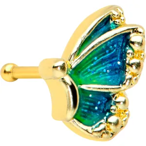 20 Gauge 1/4 Gold Tone Blues Butterfly Nose Bone
