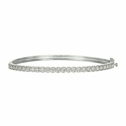 2.00 Carat Natural Diamond Miligrain Bezel Bangle Bracelet G SI 14K White Gold