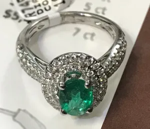 2.00 Carat Natural Emerald & Diamond Ring 18K White Gold