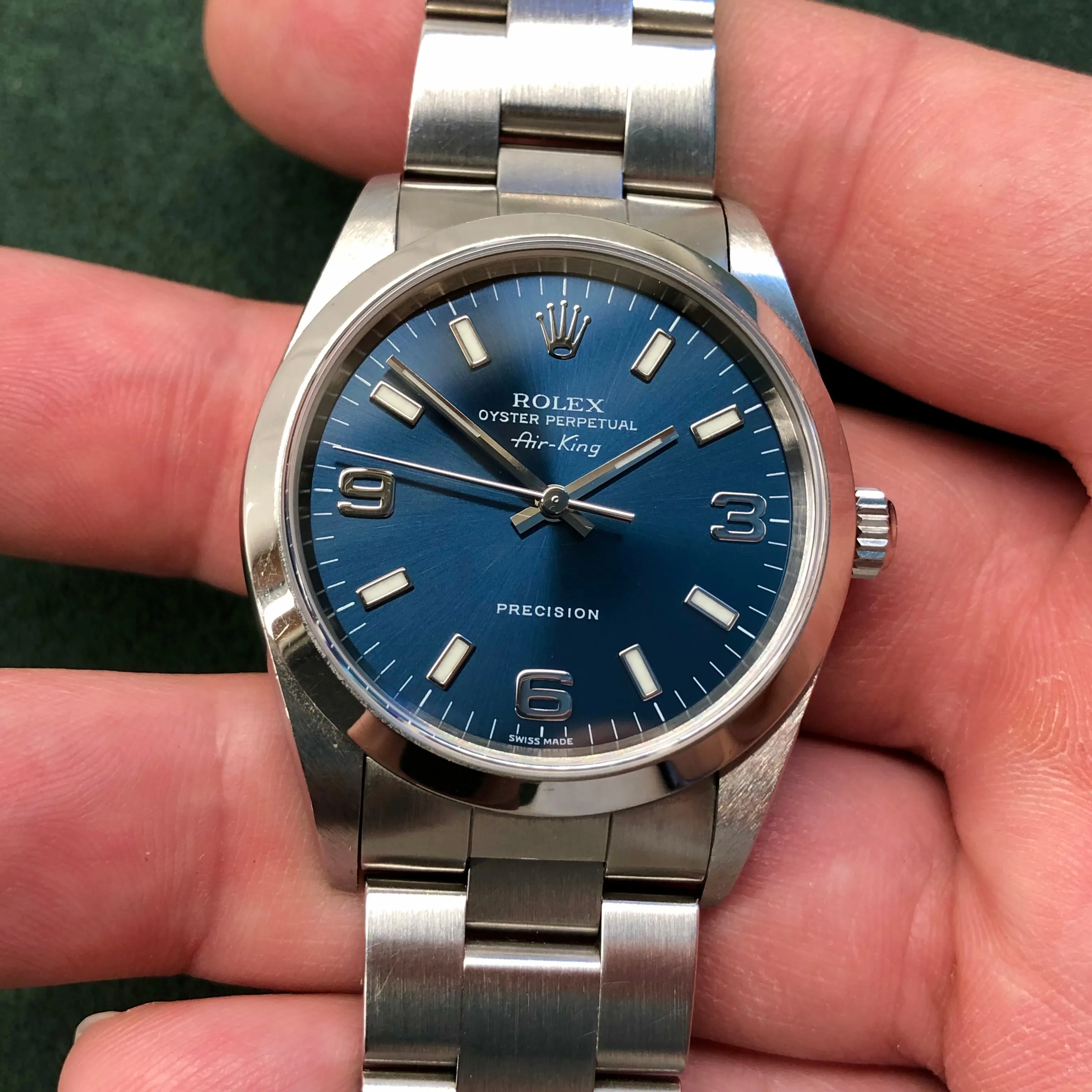 2000 Rolex Air King 14000 Blue Explorer Dial Stainless Steel Wristwatch Box Papers
