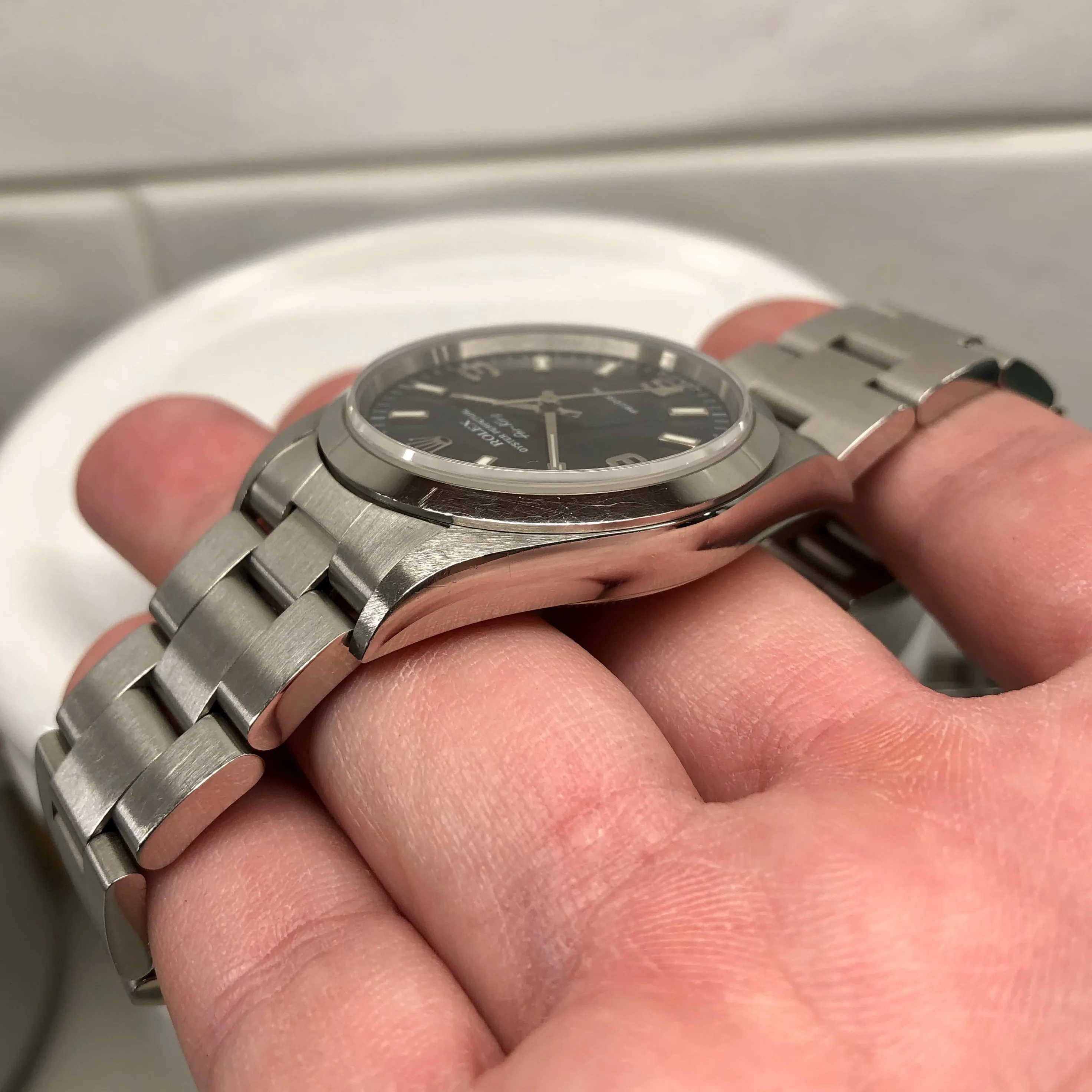 2000 Rolex Air King 14000 Blue Explorer Dial Stainless Steel Wristwatch Box Papers