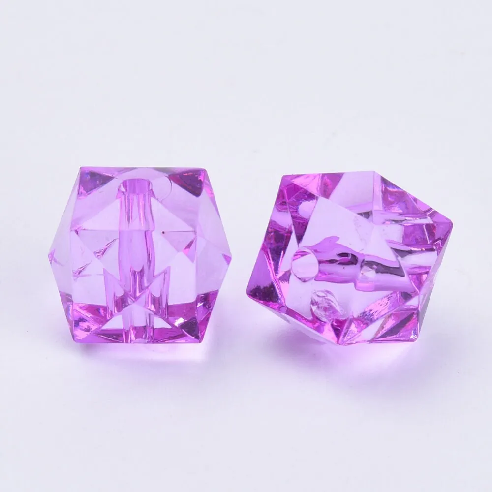 20mm Faceted Ice Cube Bubblegum Bead, Faceted Colorful Cubed Transparent Beads, You Choose Color