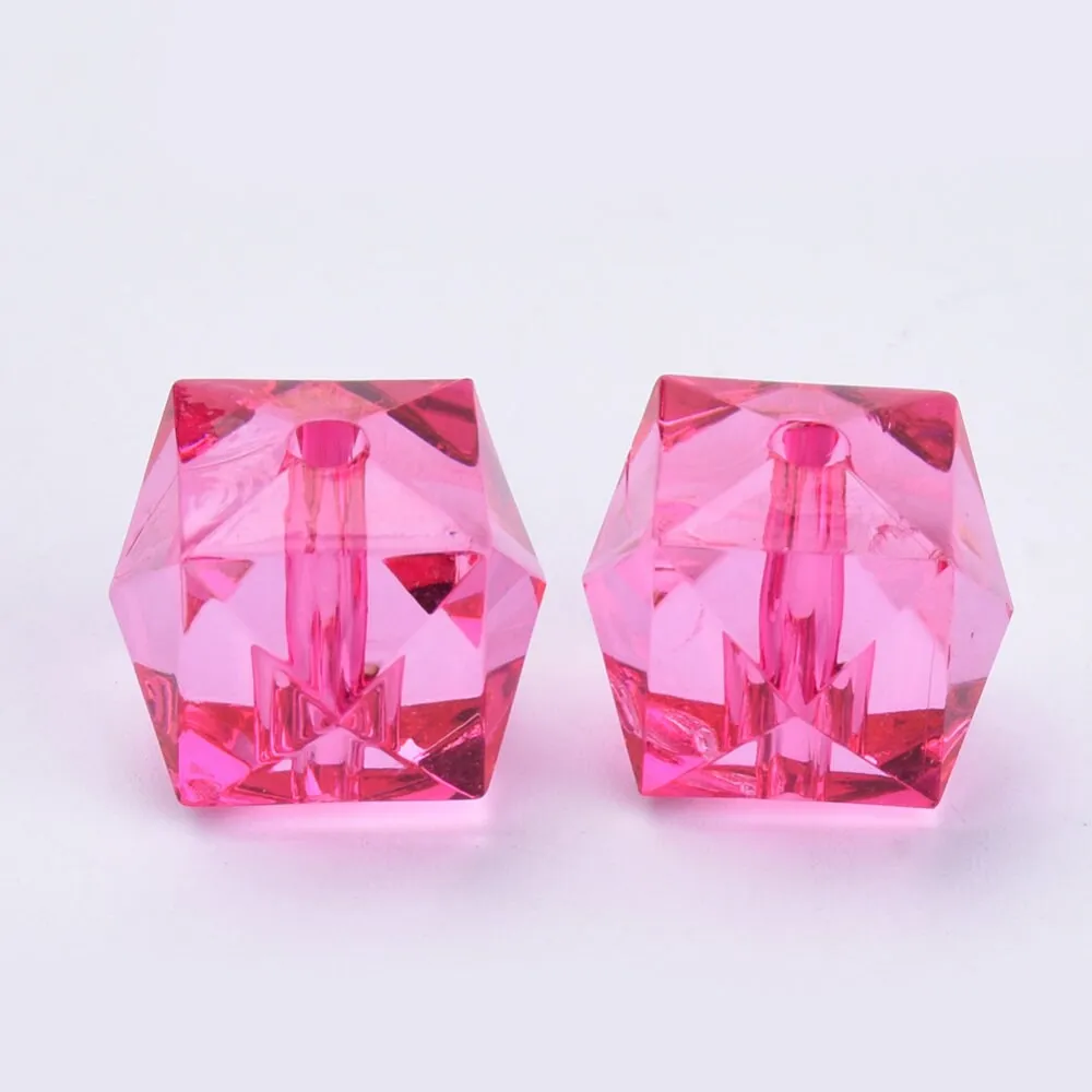 20mm Faceted Ice Cube Bubblegum Bead, Faceted Colorful Cubed Transparent Beads, You Choose Color