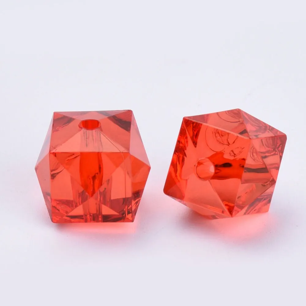 20mm Faceted Ice Cube Bubblegum Bead, Faceted Colorful Cubed Transparent Beads, You Choose Color